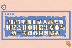 2021年湖北成人高考专科起点升本科招生专业与统一考试科目对照表